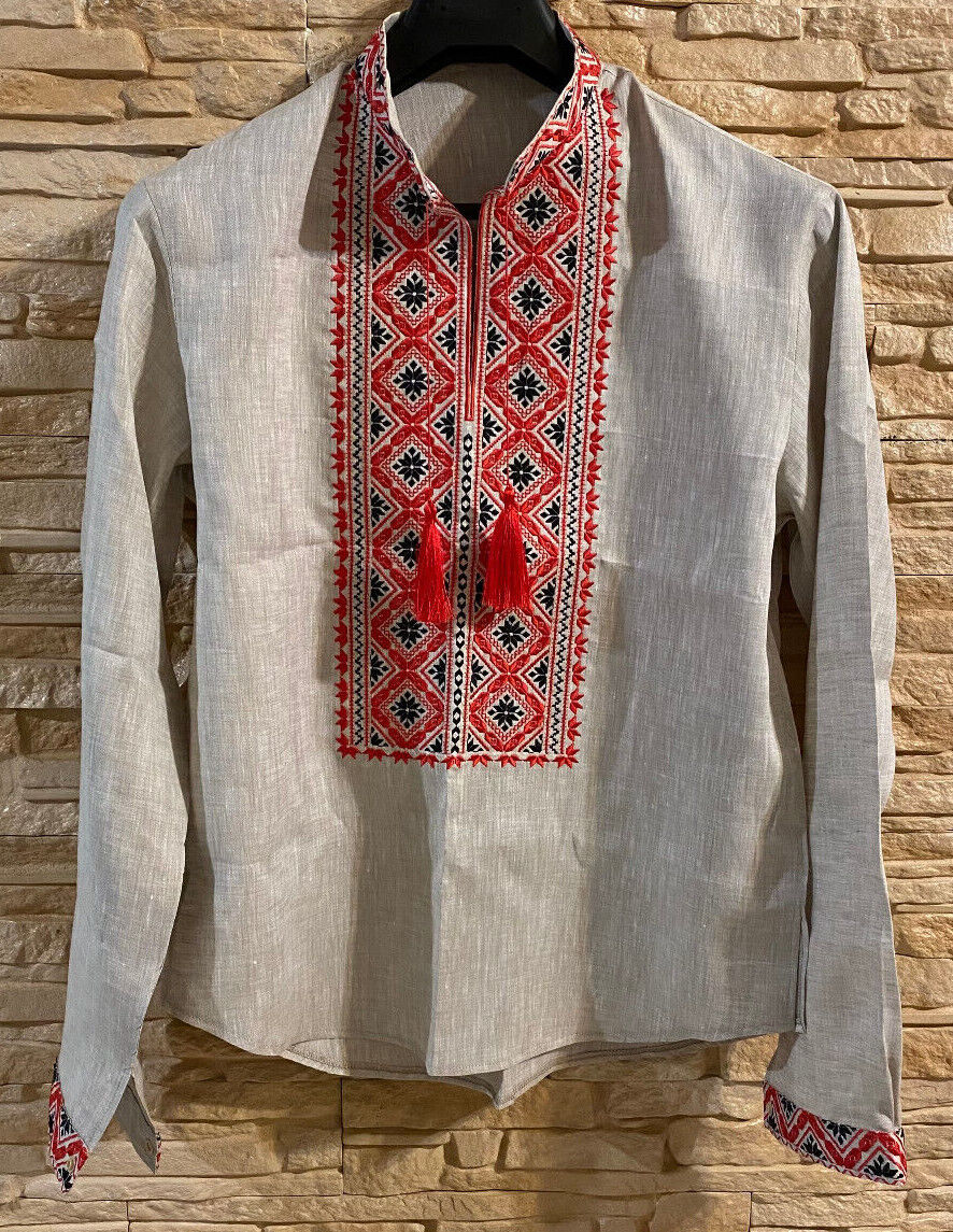 Men Linen Individual Tailoring Shirt Vyshyvanka Embroidery Traditional Ukrainian.