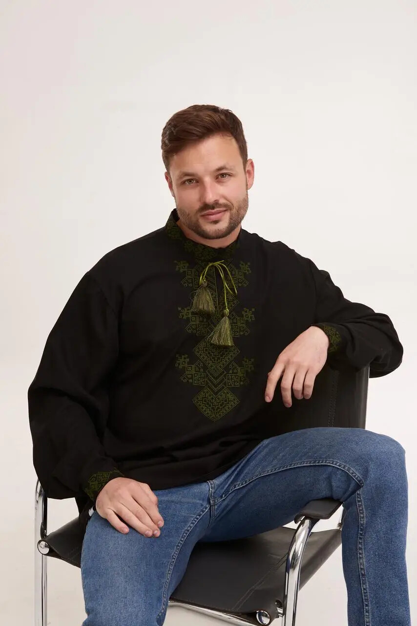 Men’s Cotton Shirt Traditional Ukrainian Vyshyvanka Embroidery Dolya - Image 2