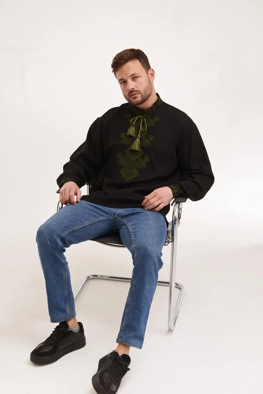 Men’s Cotton Shirt Traditional Ukrainian Vyshyvanka Embroidery Dolya - Image 3