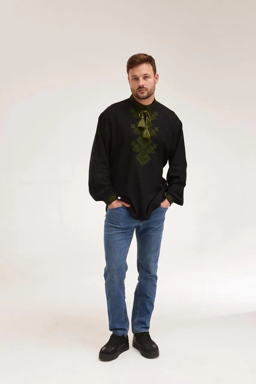 Men’s Cotton Shirt Traditional Ukrainian Vyshyvanka Embroidery Dolya - Image 5