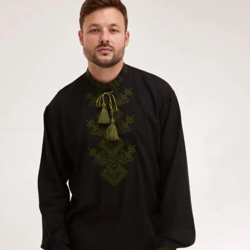 Men’s Cotton Shirt Traditional Ukrainian Vyshyvanka Embroidery Dolya