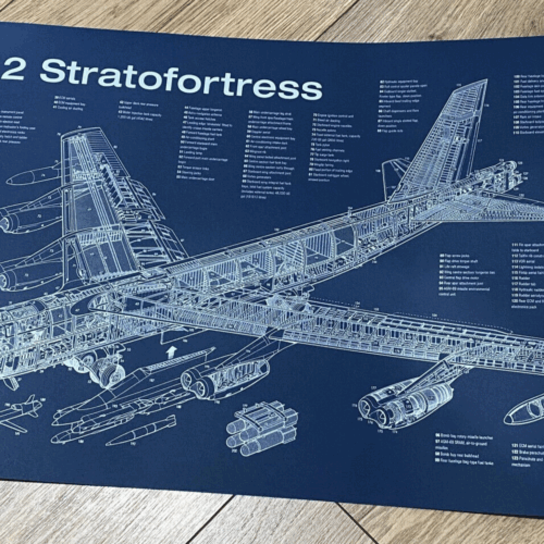 Poster B-52 Stratofortress Blueprint. Thick blue paper