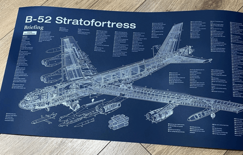 Poster B-52 Stratofortress Blueprint. Thick blue paper