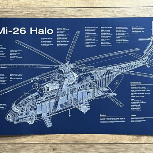 Poster Mi-26 Halo helicopter Blueprint. Thick blue paper