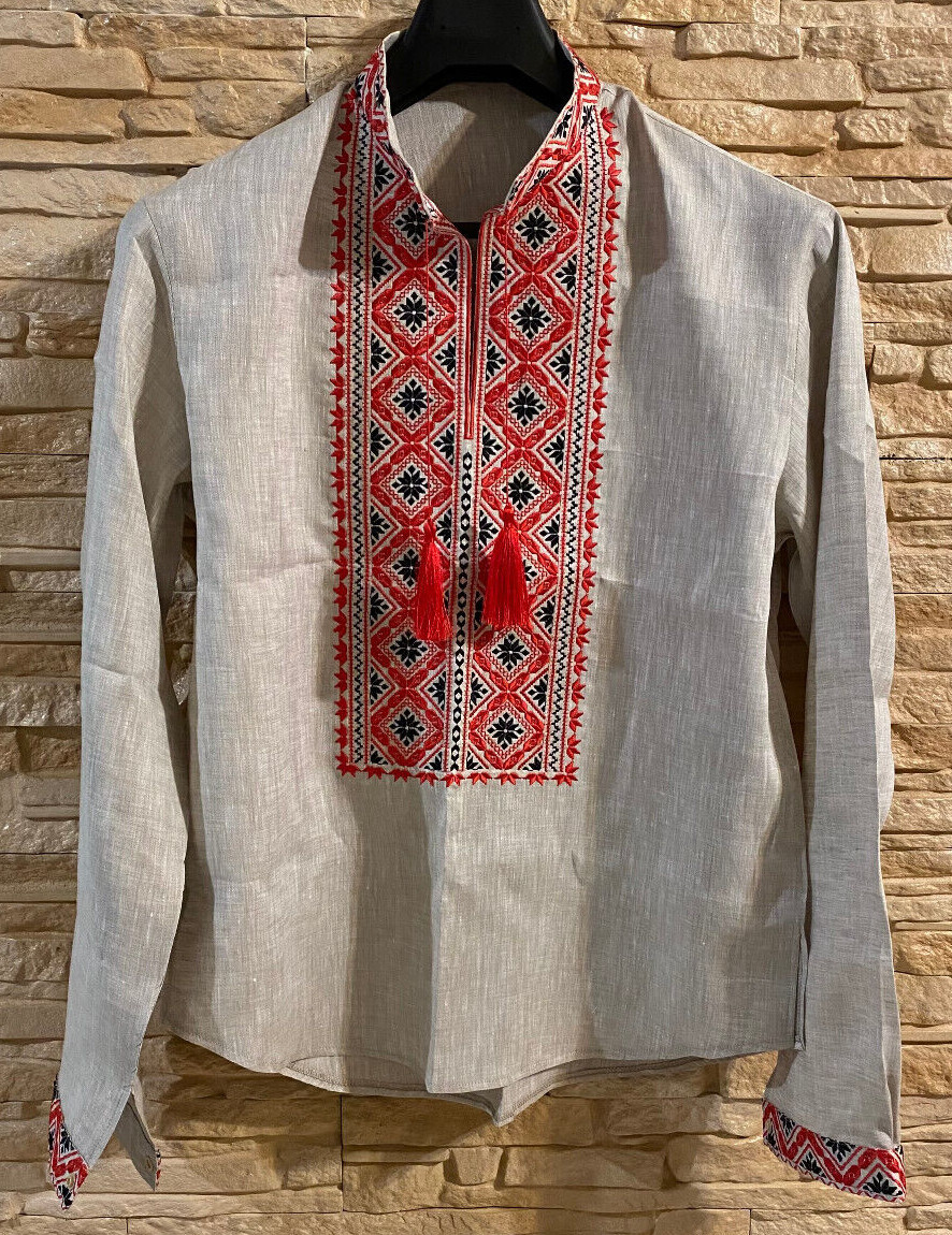 Men Linen Individual Tailoring Shirt Vyshyvanka Embroidery Traditional Ukrainian. - Image 9